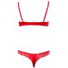 Soutien gorge redresse seins et string ouvert dentelle rouge