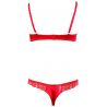 Soutien gorge redresse seins et string ouvert dentelle rouge