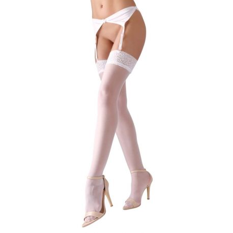 Bas voile blanc et jarretelle dentelle