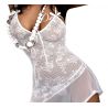 Nuisette blanche résille et voile avec string assorti 