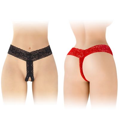 String ouvert en dentelle noire Anita