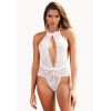 Body string blanc échancré en dentelle
