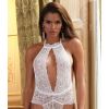 Body string blanc échancré en dentelle