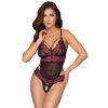 Body dentelle ouvert noir et rouge