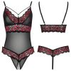 Body dentelle ouvert noir et rouge