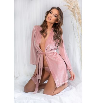 Peignoir velours manches longues rose pastel