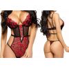 Body string tulle noir et dentelle rouge