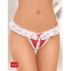 String ouvert rouge dentelle blanche