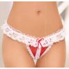 String ouvert rouge dentelle blanche