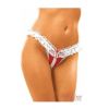 String ouvert rouge dentelle blanche