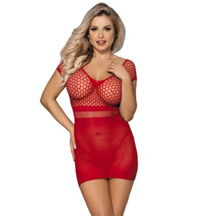 Robe nuisette moulante résille rouge