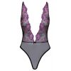 Body string noir décolleté dentelle brodée