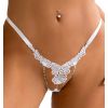 String blanc ouvert dentelle à strass