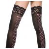 Bas autofixants opaques noir effet laçage rose