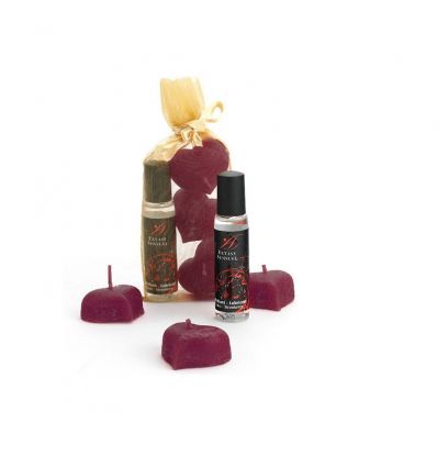 Pack lubrifiant et bougies coeur fraise Extase sensuel 