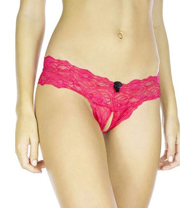 String ouvert dentelle rose fushia