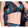 Ensemble lingerie 3 pièces dentelle noir et turquoise