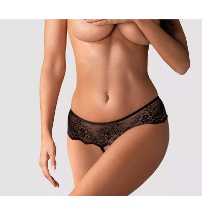 Culotte ouverte dentelle noire et bijou