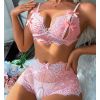 Brassière et shorty ouvert rose pastel