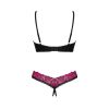 Ensemble lingerie sexy noir et rose fushia