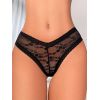 Tanga dentelle transparent noir laçage