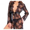 Peignoir noir dentelle manches longues