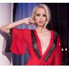 Peignoir court en tulle rouge et dentelle noire
