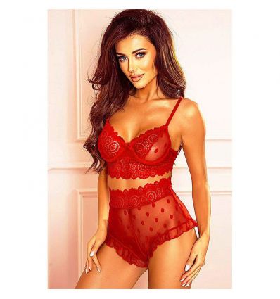 Ensemble 3 pièces dentelle rouge