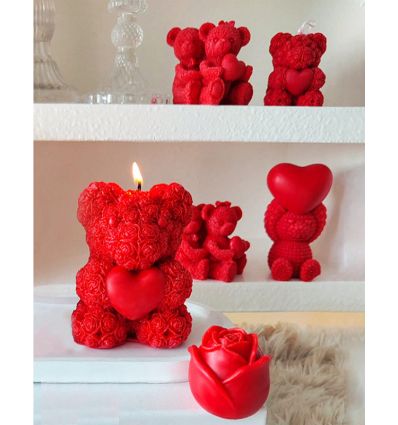 Bougie Saint Valentin ours d'amour rouge