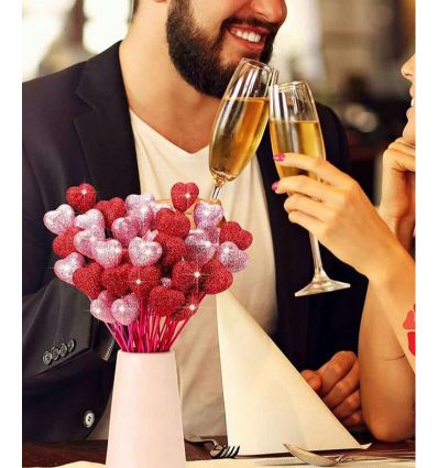 5 Batonnets coeur St Valentin scintillants