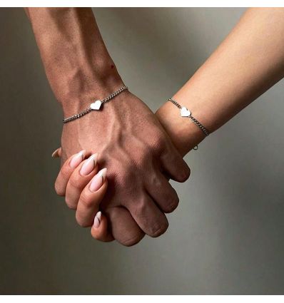 2 bracelets argenté couple coeur