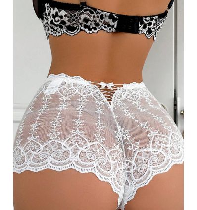 Shorty dentelle blanc taille haute