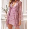 Peignoir dentelle rose manches longues