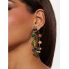 Grandes créoles femme doré strass vert et bleu