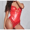 Body rouge simili cuir et dentelle