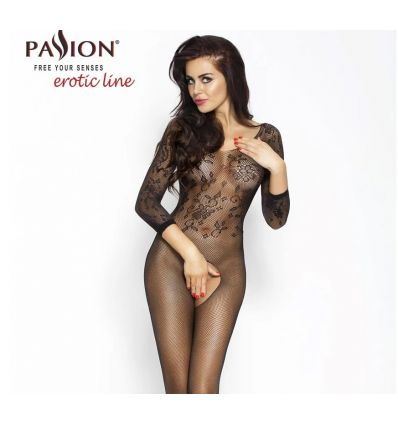 Combinaison résille noire ouverte à motif floral - Passion Erotic Line