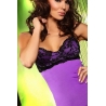 Guêpière-bustier stretch purple avec string assorti 