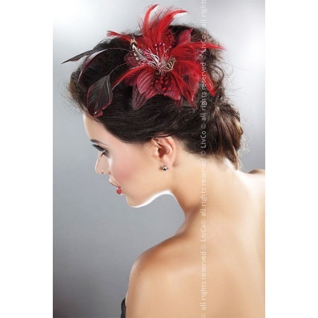 Barrette-clip fleur pour cheveu xet plumes rouges