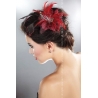 Barrette-clip fleur pour cheveu xet plumes rouges