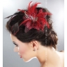 Barrette-clip fleur pour cheveu xet plumes rouges