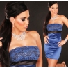 Robe sexy cocktail glamour bustier bleu roi satinée et dentelle 