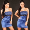 Robe sexy cocktail glamour bustier bleu roi satinée et dentelle 