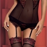 Guêpière noire tulle et dentelle rouge bordeaux avec string assorti