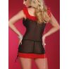 Nuisette transparente noire et rouge frou-frou 