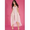 Nuisette longue ouverte devant voile et dentelle rose pastel 