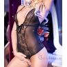 Body ouvert noir voile et dentelle