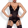 Guëpière bustier noire avec strass et string assorti