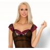 Nuisette voile noir dentelle rose décolletée 