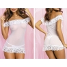 Baby doll et string blanc tulle et dentelle